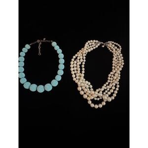 J.Crew set of 2 statement necklaces, Turquoise and Pearls.